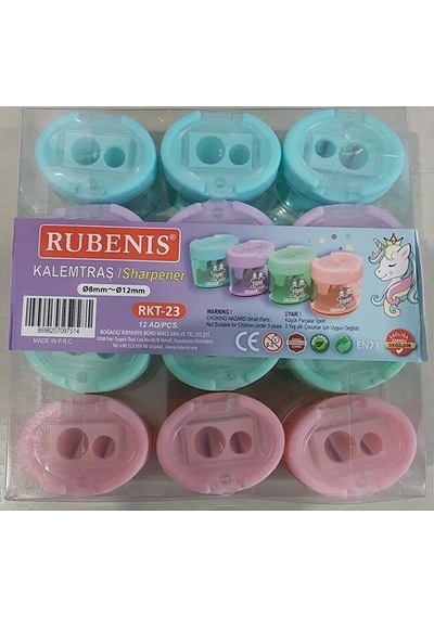Rubenis Kalemtıraş Pastel 4 Renkli Oval Çift Açacaklı Kalemtıraş 12 Li Paket