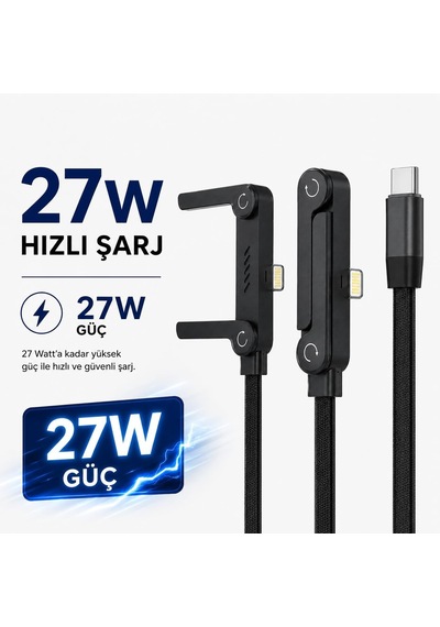 Armor Series Hp-alc01 27w Hızlı Şarj Kablosu - 1.5m Entegre Telefon Standlı Ve 90 Açılı Lightning Şarj/veri Kablosu Dayanıklı Örgülü Yapı