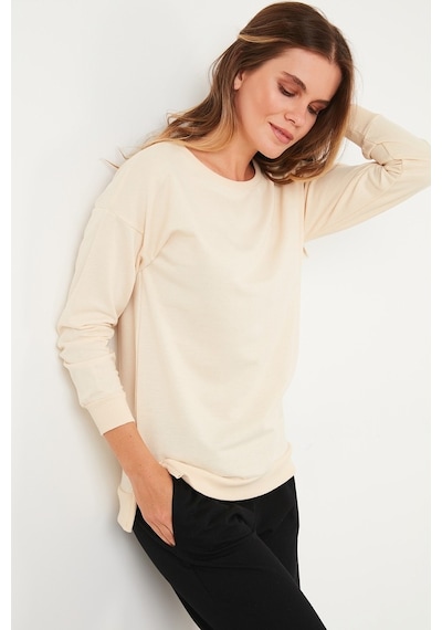 Lela Pamuklu Regular Fit Bisiklet Yaka Basic Bayan Sweat 5863569 Taş