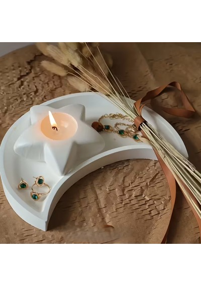 Silikon Kalıp Taş Tozu Parafin İthal Dekoratif Tealight Yıldız Mumluk Kalıbı Epoksi Hb120-0176