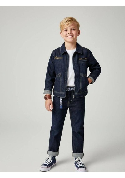 Zekids Erkek Çocuk Fermuarlı Tasarım Denim Ceket-16641 Renkli