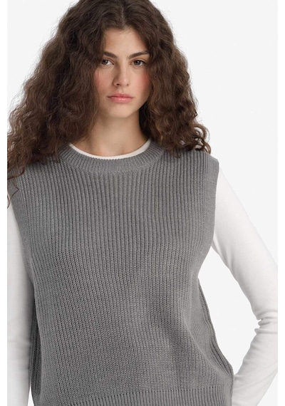 Defacto Oversize Geniş Kalıp Bisiklet Yaka Yelek S0375az25wngr90 Gri