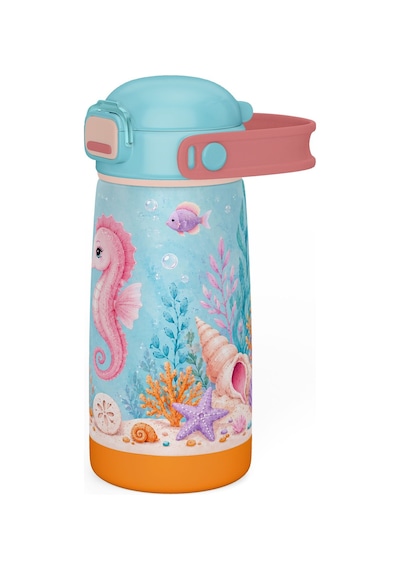 Puccon Mor Turkuaz Denizatı Baskılı Kız Çocuk 420 Ml Çelik Matara/suluk/termos - 60025 Pembe - Mavi