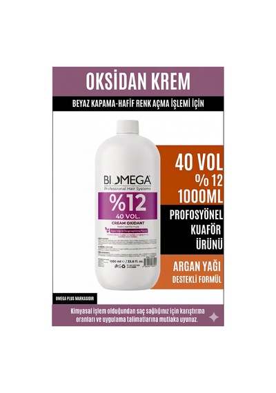 Omega Plus Omega Plus %12 40 Volume Oksidan Krem 1000 Ml - Profesyonel Saç Boyası Etkinleştirici-renk Açıcı