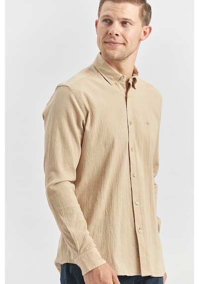 İmza Kayısı Uzun Kollu Gofreli Biyeli %100 Pamuk Casual Slim Fit Dar Kesim Gömlek 1004240247 Hardal