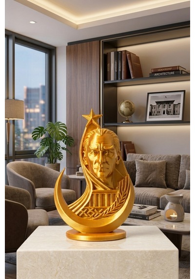 Özel Tasarım Altın Renk Atatürk Biblosu Modern Şık Ofis Ve Salon Dekorasyonu
