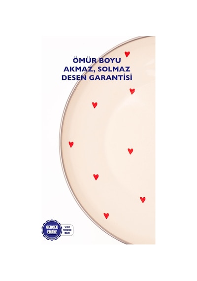 Cupid Emaye Pasta/sunum Tabağı 21 Cm Krem - Kırmızı