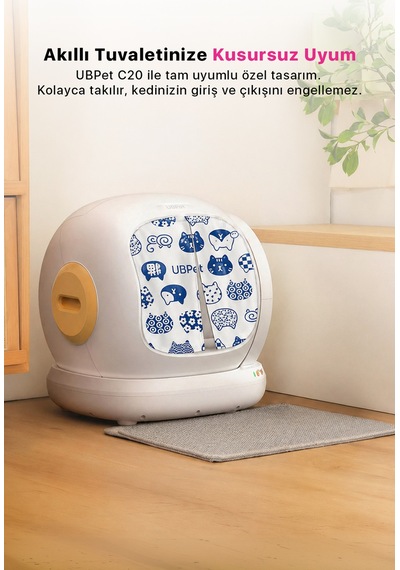 C20 Uyumlu Kedi Tuvaleti Perdesi Kum Dağılım Önleyici Mıknatıslı Giriş, Premium Kumaş