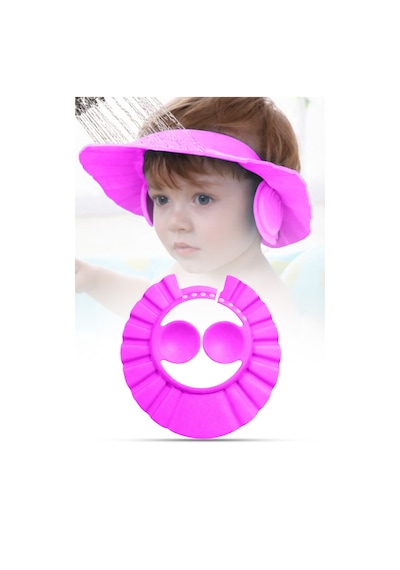Ayarlanabilir Bebek Banyo Şapkası Yenidoğan Duş Bonesi Göz Kulak Koruyucu 28 CM Pembe