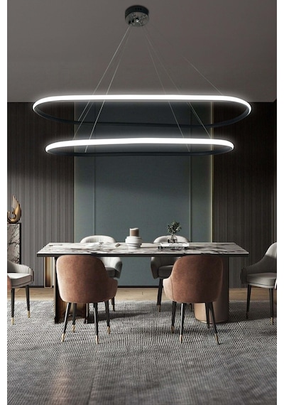 Gece Modern Led Aydınlatmalı Ev & Ofis Avizesi - - Kumandasız / Krom Krom