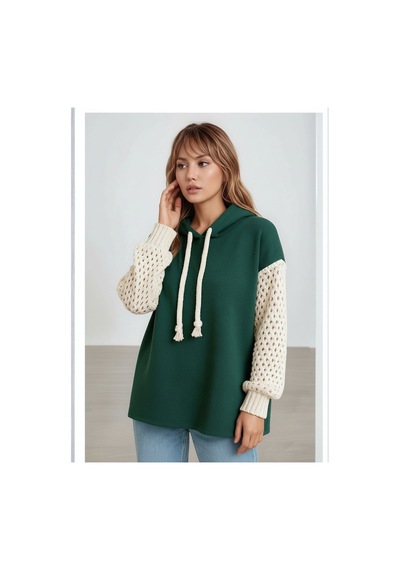 Mamayaga Kadın Kolları Örgü Triko Şık Tasarım Oversize Tunik Boy Zümrüt Yeşili Sweatshirt Kazak Yeşil Mamayaga Kadın Kolları Örgü Triko Şık Tasarım Oversize Tunik Boy Zümrüt Yeşili Sweatshirt Kazak Yeşil