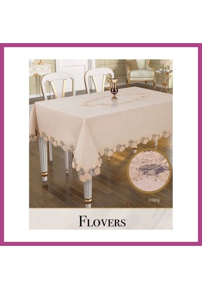Gees Global Flowers Model Kapiçino 160x220cm Keten 3d İşlemeli Dantelli Şık Yemek Masası Gbzs Gees Global Flowers Model Kapiçino 160x220cm Keten 3d İşlemeli Dantelli Şık Yemek Masası Gbzs