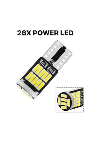 Sisa T10 Led 26 Ledli W5W Metal Ultra Power Park Plaka Tavan Ampulü 10 Adet