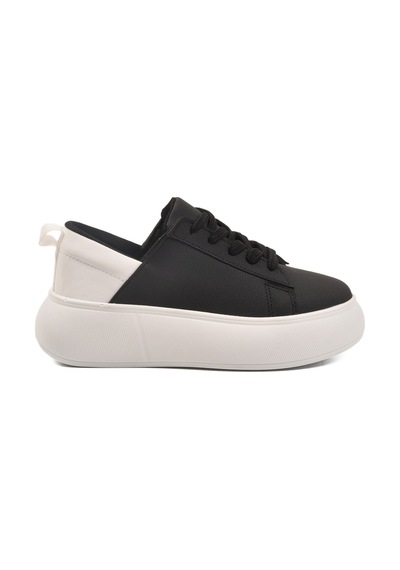 Siyah Beyaz Kalın Taban Bağcıklı Unisex Spor Ayakkabı Oz-03 Z Siyah - Beyaz