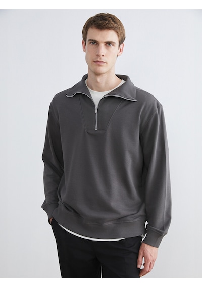 Lcw Vision Antrasit Fermuarlı Dik Yaka Erkek Sweatshirt