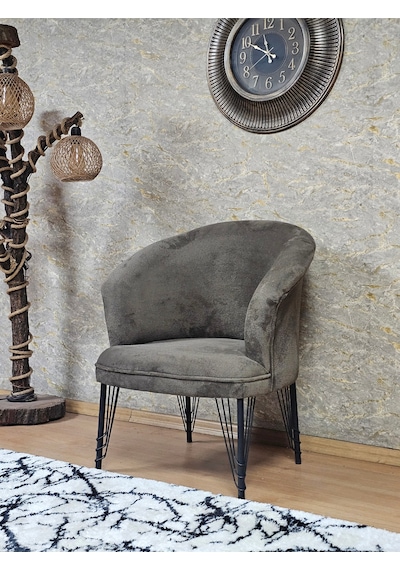 Zafir Tekli Teddy Siyah Boyalı Telli Ayak Çay Seti Koltuk Tekli Berjer , Balkon, Salon, Ofis Kahverengi