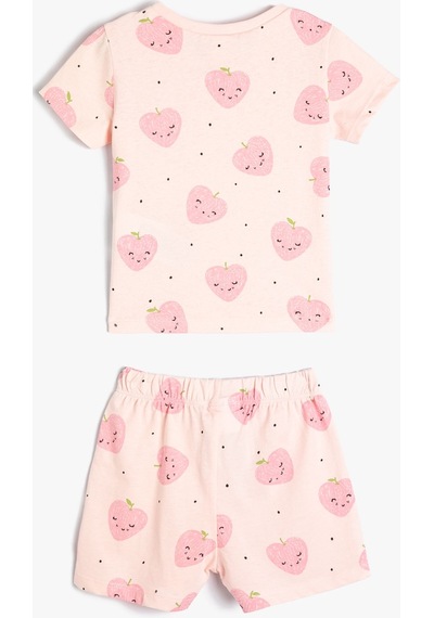 Koton Şort T-shirt Takım Baskılı Pamuklu 2 Parça Pembe Desenli 4smg10137ak 4SMG10137AK2D7 Pembe