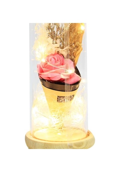 Fanus Gül 28/12cm Cam Fanus Led Işıklı Hediyelik