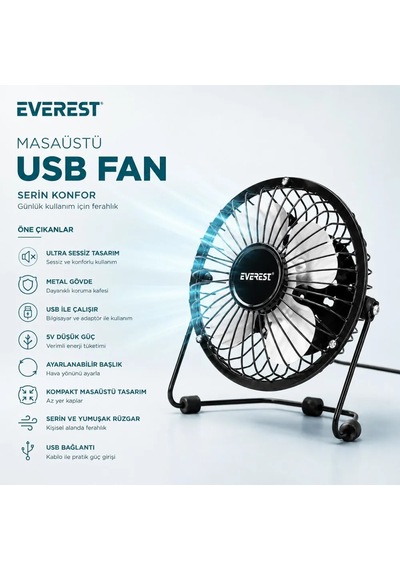 Jenerik Usb Şarjlı Metal Mini Masaüstü Fan 14.5x7.5x15 Cm