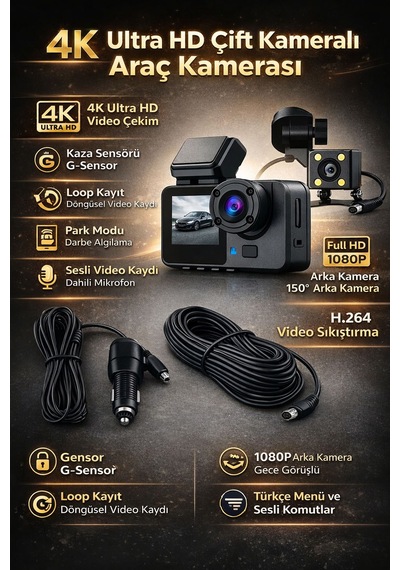 Provzen Fx-a232w Çift Kameralı Araç Kamerası Full Hd Ön + Arka Kamera, G-sensör, Gece Görüş, Döngüsel Kayıt