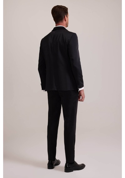 Ysf Erkek Siyah Slim Fit Kırlangıç Yaka Damatlık