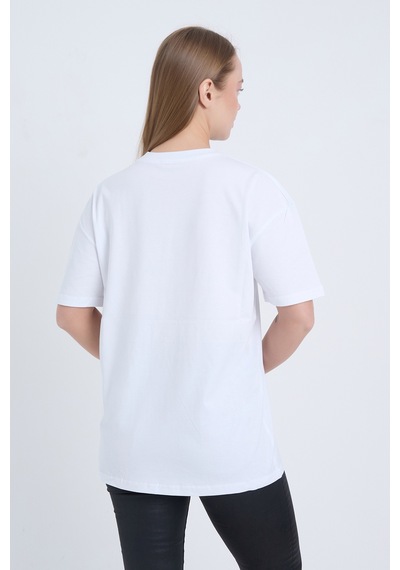 Kadın Oversize Baskılı T-shirt Beyaz Football Helmet Beyaz