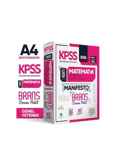 2026 KPSS Matematik 3 Adım Manifesto Branş Deneme Paketi 10lu Dijital Çözümlü (Sayısal Mantık Dahil)