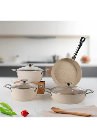 Güral Antoryum Pro 7 Parça Thermoguard Granit Tencere Takımı Bej Bej