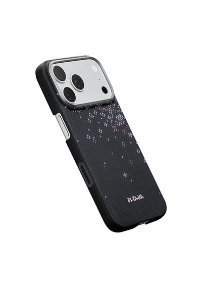 İphone 17 Pro Max Uyumlu Kılıf M-safe Şarjlı Aramid Fiber Pitaka Sakura Hours Serisi Kapak Siyah