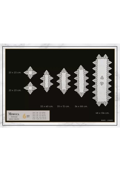 Salon Takımı Çeyizlik Mimoza Model Krem 5 Parça Dantel Runner Seti