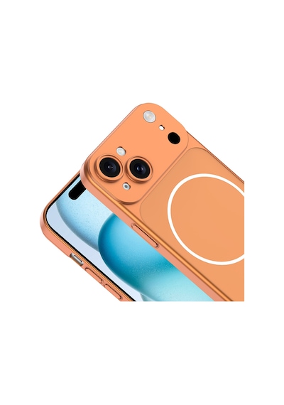 Apple Uyumlu iPhone 15 Kılıf M-safe Şarj Özellikli Kamera Korumalı Kapak Spark Turuncu