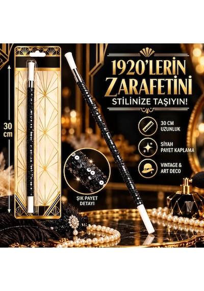 Ers 30 Cm Siyah Payetli Tutacağı 1920 Ler Gatsby Parti Aksesuarı Çok Renkli