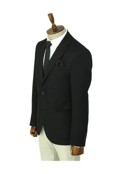 Wessi Kendinden Desenli Slim Fit Sivri Yaka Siyah Erkek Ceket 001