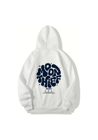 Brz Collection Unisex Oversize Moon Thief Galaxy Hoodie Beyaz