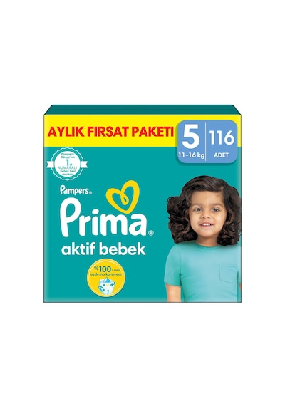 Prima Aktif Bebek 5 Beden Junior Bebek Bezi Aylık Fırsat Paketi 116 Adet