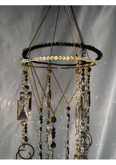 Gold Kristal Güneş Yakalayıcı Suncatcher Özel Kesim Kristal Pencere Süsü Ve Çok Amaçlı Avize Tek Parça