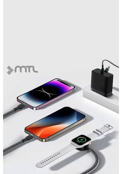 3'ü 1 Arada 100w Pd Hızlı Şarj Kablosu Type-c Lightning Apple Watch Uyumlu Örgülü 1 Metre Mt2516