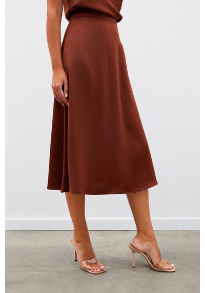 Sateen Midi Boy Saten Etek - Kahve-134960 Kahve