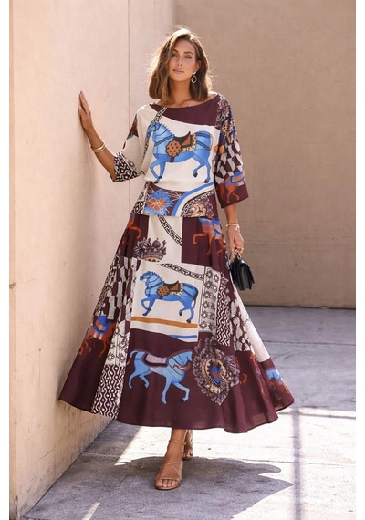 Asprinfashion Kayık Yaka Yarasa Kol Bluz Etek Takım Kahverengi