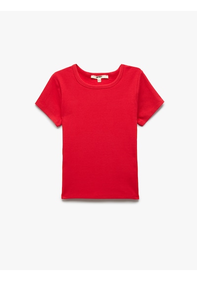 Koton Slim Fit Pamuklu Kısa Kollu Bisiklet Yaka Kadın Basic Tişört Kırmızı 5sak50012ek Kırmızı