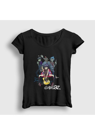 Presmono Kadın Band Gorillaz T-shirt Siyah