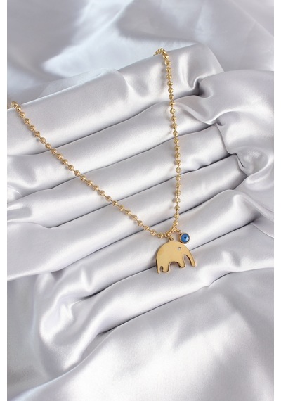 Ezoconcept 316l Çelik Gold Renk Top Zincir Model Fil Figür Nazar Boncuk Detay Kadın Kolye Çok Renkli