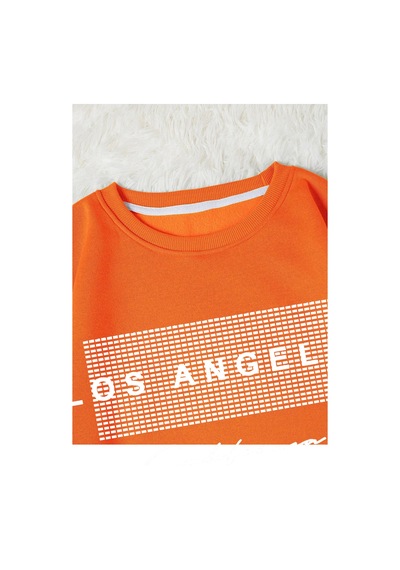 Startmore Turuncu Unisex Kadın/erkek Detaylı Los Angeles Özel Baskılı Renkli Oversize Bisiklet Yaka Pamuklu