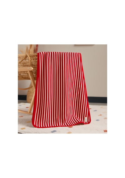 Havuç Çizgili Çift Kat 85x85 CM Pamuklu Penye Bebek Battaniyesi Kırmızı