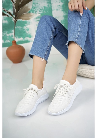 Nesil Shoes Bw 010 Beyaz Triko Örgü Kadın Sneakers-beyaz Beyaz