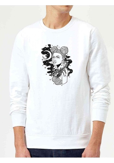 Scorpio Queen Baskılı Beyaz Erkek Örme Sweatshirt