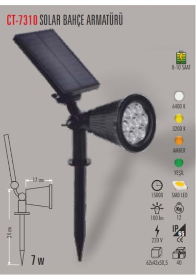 Ct-7310 Solar Bahçe Armatürü 7w Amber Siyah