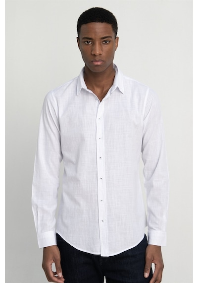 Tudors Slim Fit Uzun Kol Apoletli Keten Düz Erkek Beyaz Gömlek-26931-beyaz Beyaz