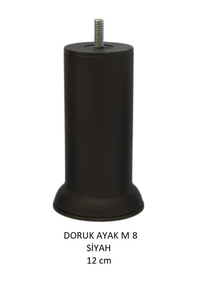 Doruk Ayak, Cıvatalı Baza Koltuk Dolap Ayağı, Metal, Siyah, M8, 12 Cm Siyah