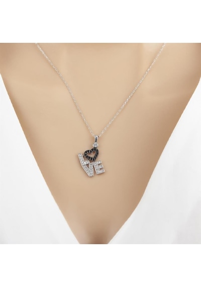 Love Yazılı Taşlı 925 Gümüş Kadın Kolye